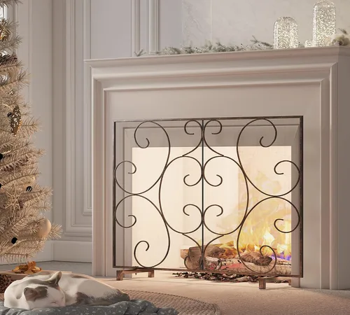 Vista 2 de Kingson Pantalla Decorativa Plana de Panel Único para Chimenea, Cubierta de Malla de Metal Duradera Hecha a Mano, Resistente al Calor, Protector