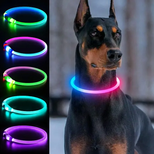 Vista 12 de Collares de perro iluminados, collar de perro Dlitk LED recargable por USB, 1 unidad, collar brillante de poliuretano termoplástico para perros