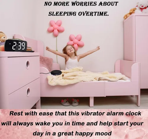Vista 8 de Reloj despertador ruidoso con agitador de cama, reloj despertador vibratorio para personas que duermen con mucha fuerza, reloj despertador digital