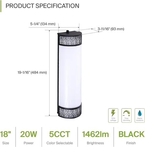 Vista 2 de ASD Lámpara LED de Tocador de Baño de 18 Pulgadas, 5CCT 2700K-5000K 20W, Accesorios de Luz de Baño Regulables, Luces de Tocador Modernas