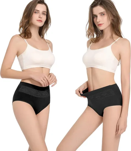 Vista 3 de HAVVIS - Ropa interior de cintura alta y de algodón para mujer, que disimula la barriga, jacquard con rosas, paquete múltiple
