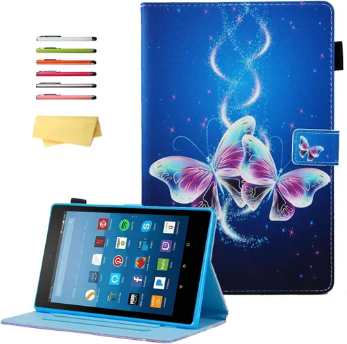 Vista 9 de Funda para tablet Fire HD 8 de 8ª/7ª/6ª generación de 8.0 pulgadas con soporte para lápices [encendido y apagado automático] ranuras para tarjetas