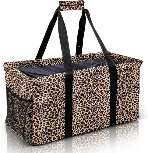 Vista 14 de Bolsa de utilidad extragrande Lucazzi - Cesta de lona rectangular plegable reutilizable con marco de alambre con dos bolsillos exteriores