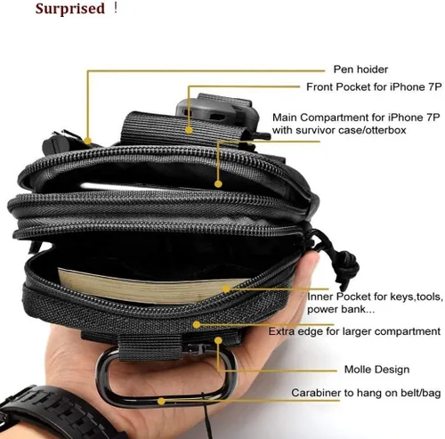 Vista 5 de Bolsa para cinturón, bolsa táctica Molle para teléfono, bolsas de utilidad EDC para la cintura, bolsa de cintura pequeña, funda para teléfono