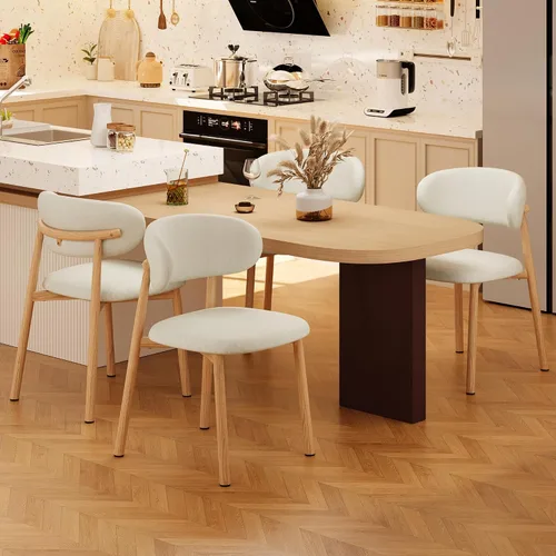 Vista 14 de Juego de 2 sillas de comedor para cocina, tapizadas, modernas, de cuero, original/beige