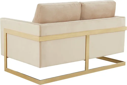 Vista 7 de LeisureMod Lincoln Modern Mid-Century - Sofá biplaza tapizado de terciopelo con marco dorado, color beige