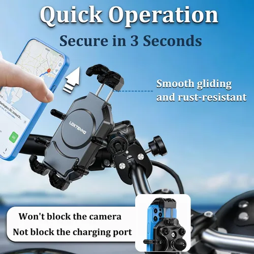 Vista 6 de LOKTENWO Soporte de teléfono para motocicleta con amortiguador de vibraciones y bloqueo seguro de alta velocidad, antirrobo, ATV, scooter, manillar