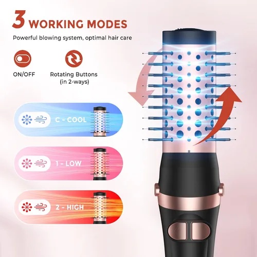 Vista 11 de Cepillo de soplado 2 en 1, cepillo de aire caliente de 1200 W y voluminizador con 2 accesorios, cepillo secador de pelo ligero para secado rápido