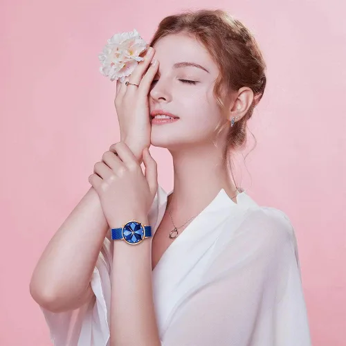 Vista 6 de SK Shengke - Reloj ultra delgado de creativo diseño minimalista, floral o de cielo estrellado con extensibles de piel genuina o acero