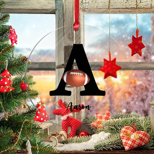 Vista 5 de Adornos colgantes personalizados con monograma inicial de letra A, árbol de Navidad, apellido personalizado, decoración de árbol de Navidad, feliz