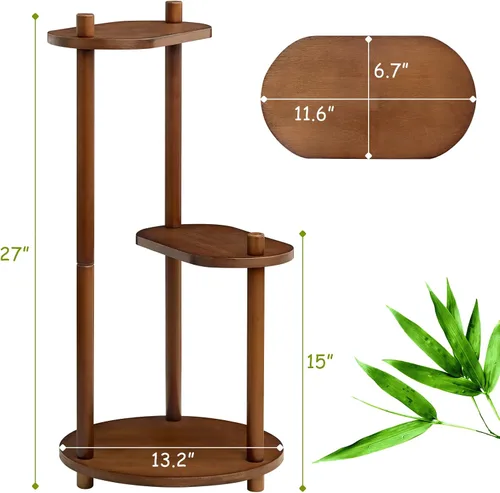 Vista 6 de JMLHMXC Soporte de bambú para plantas de interior y exterior, estante para plantas de 3 niveles, soporte de esquina alto para plantas para sala