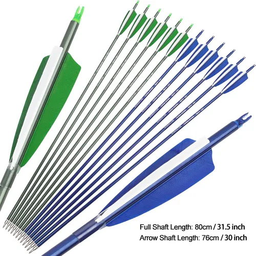 Vista 5 de Flechas de carbono de 31 pulgadas, flechas de caza de tiro con arco, 500 espina dorsal con plumas, flechas de práctica para tiro con arco compuesto