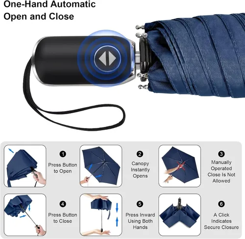 Vista 7 de LEAGERA Paraguas de viaje compacto para bolso, mango plano, impermeable para lluvia ligera