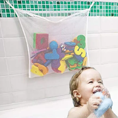 Vista 3 de Cesta de malla para niños, bañera de bebé, red de almacenamiento de juguetes, plegable, organizador de bolsa colgante para baño