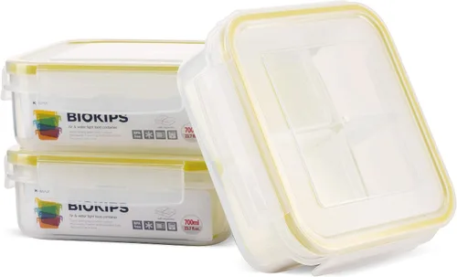 Vista 6 de Almacenador de alimentos para almuerzo Komax Biokips – Separadores para 4 compartimentos de 23 onzas. Recipiente hermético, impermeable, con tapas