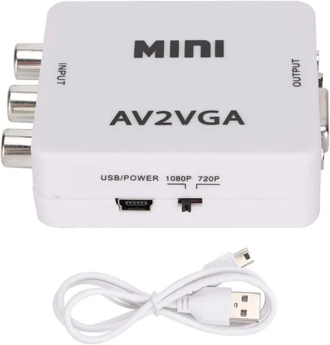 Vista 9 de Convertidor Mini VGA a Video, Adaptador compuesto a VGA, TV SetTop Box Audio Video Converter (blanco)