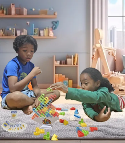 Vista 2 de 50 Piezas Juegos de Mesa para Niños y Adultos Torre Tetra Juguetes de Equilibrio y Apilamiento Perfectos para Juegos Familiares, Fiestas, Viajes