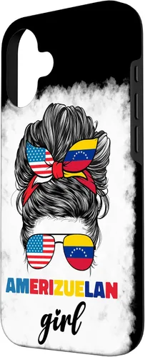 Vista 2 de iPhone 16 Half American And Venezuelan USA Venezuela Flag Girl Funda para mujer