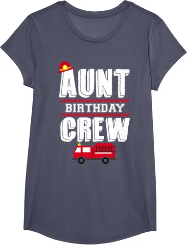 Vista 19 de Aunt Birthday Crew Fire Truck Fireman - Camiseta para fiesta de acogida, Negro, S