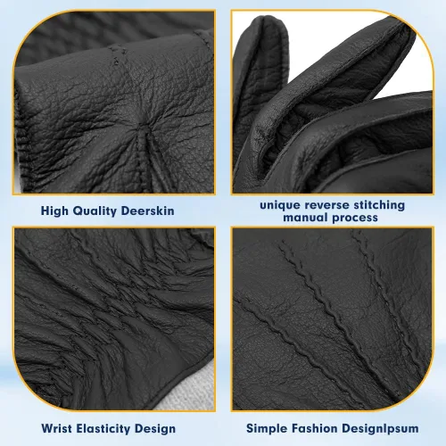 Vista 7 de MGGMOKAY Guantes de cuero para hombre, guantes de piel de ciervo suave con forro de cachemira