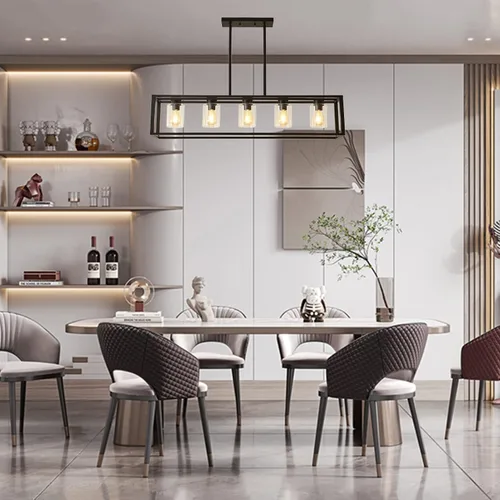 Vista 4 de Lámpara de comedor estilo granja para isla de cocina, lámpara colgante rectangular negra, lámpara moderna de comedor, lámparas colgantes