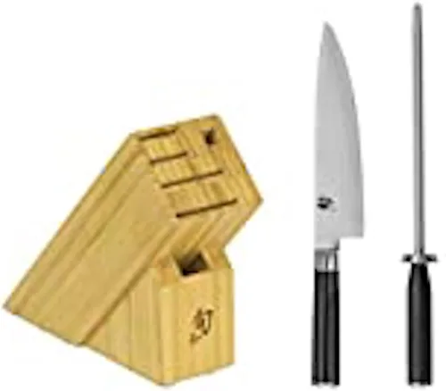 Vista 3 de Shun Juego clásico de 3 piezas Build-A-Block, incluye cuchillo de chef de 8 pulgadas, acero para afilar y bloque, juego de cuchillos japoneses