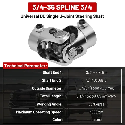 Vista 2 de 3/4-36 Spline X 3/4" DD Universal U Joint Endxedo Chrome Single Dirección Eje U-Joint 35° Grado Ángulo de trabajo máximo