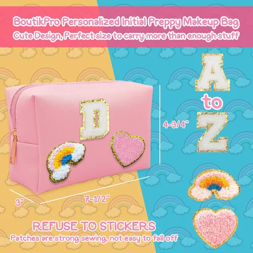 Vista 2 de Bolsa de Maquillaje Preppy, Estuche de Lápices de Cuero PU Premium Impermeable Bolsa de Cosméticos con Sonrisa Corazón Arcoíris Bonita Bolsa
