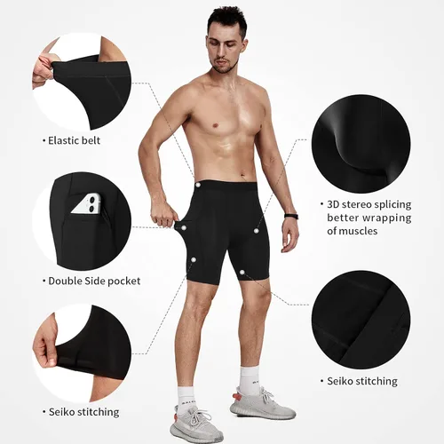 Vista 3 de Niksa Pantalones cortos de compresión para hombre, paquete de 3 unidades, ropa interior de compresión para hombre, pantalones cortos deportivos