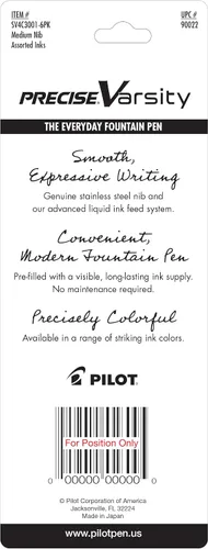 Vista 2 de PILOT Precise Varsity - Plumas fuente precargadas, de punta media de acero inoxidable, tintas negra/azul/violeta, 3 unidades (90022)