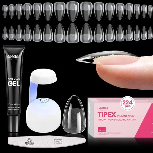 Vista 8 de Beetles Tipex Instant Apex - Puntas de uñas cuadradas largas, 192 piezas, 16 tamaños (00-14)