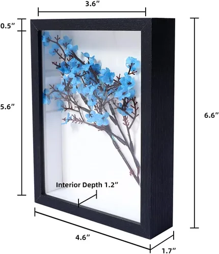 Vista 2 de KAPIX Pequeño marco de sombra 4x6 con plexiglás HD, caja de exhibición de madera profunda para flores, entradas, recuerdos, medallas, arte y fotos