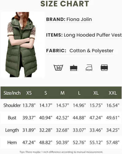 Vista 4 de Fiona Jolin Chaleco largo acolchado con capucha para mujer, abrigos de invierno acolchados sin mangas, chaquetas hinchadas