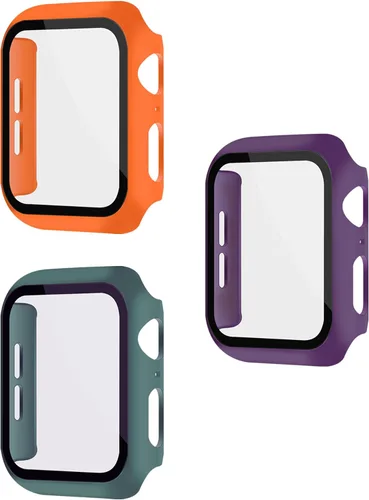 Vista 16 de Paquete de 3 fundas con protector de pantalla para Apple Watch de Negro + rosa intenso + morado oscuro