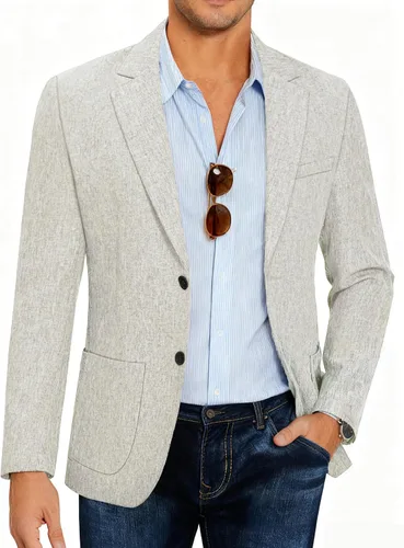 Vista 12 de COOFANDY Mens Blazer Casual Slim Fit Sport Coats Lightweight Sport Jacket Linen Textured Blazer, Two Button Suit Jacket, Patch Pockets, Plaid B
