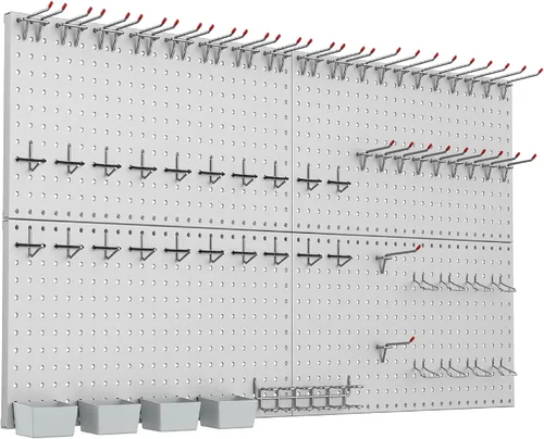 Vista 8 de WALMANN Kit de tablero de clavijas de metal con accesorios para pared, herramientas de garaje, sistema de tablero de clavijas para garaje, banco