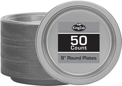 Vista 48 de Hanna K. Signature - Platos de plástico negro para fiesta, platos desechables de 7 pulgadas, 50 unidades, suministros de fiesta para aperitivos