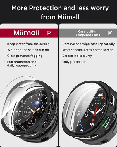 Vista 6 de Miimall [Paquete de 2+1] Funda y protector de pantalla para Samsung Galaxy Watch 8 Classic de 1.811 pulgadas, carcasa protectora chapada en TPU Negro