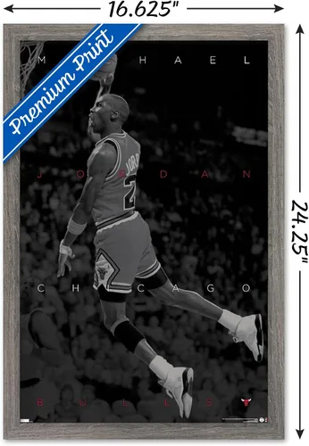 Vista 3 de Trends International Michael Jordan - Póster de pared en blanco y negro, 14.725 x 22.375 pulgadas, versión enmarcada de madera de granero