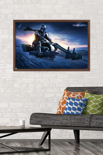 Vista 29 de Star Wars: The Mandalorian - Póster de pared Grogu Sunset Speeder, 34 pulgadas de largo x 22.4 W, versión premium sin marco