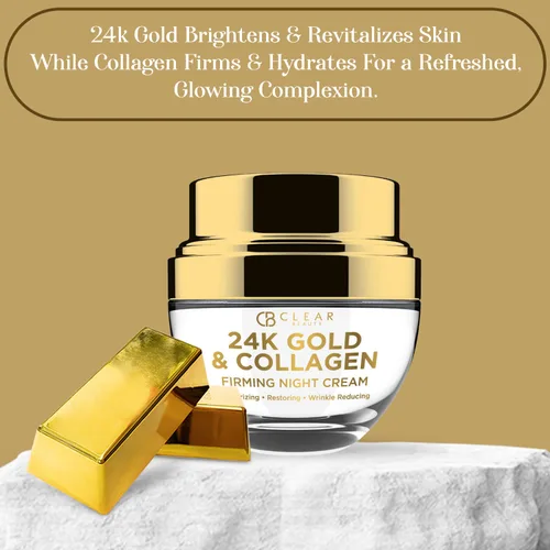 Vista 2 de Clear Beauty Crema de noche de oro de 24 quilates y colágeno, hidratante facial reafirmante y ultrahidratante, restaura la piel suave y de aspecto