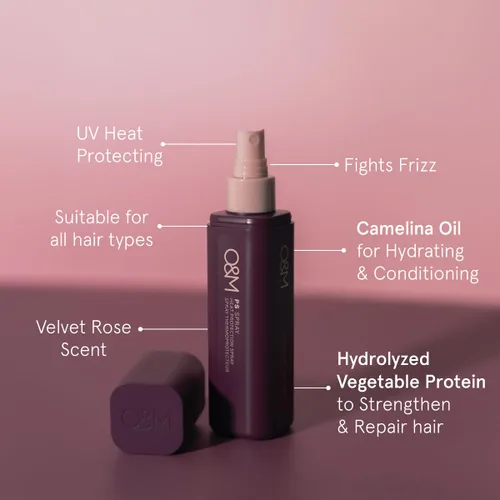 Vista 5 de O&M Spray protector de calor PS para el cabello, productos para el cabello rizado, hidrata y fortalece, laca para el cabello con protección UV