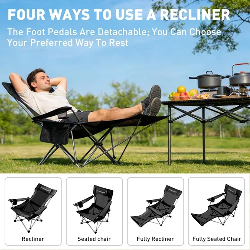 Vista 4 de Zero Gravity - Silla de camping reclinable con almohada acolchada, soporte para tazas, bolsillo de almacenamiento y bolsa de transporte, sillón