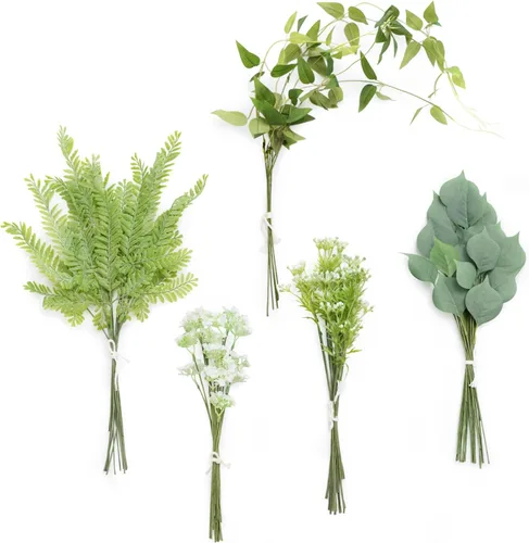 Vista 25 de Ling's moment - Juego de tallos de vegetación artificial verde, 36 piezas con 8 tipos de flores artificiales para ramos de novia de bricolaje Negro