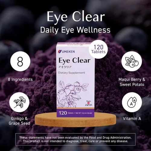 Vista 2 de Umeken Suplemento dietético Eye Clear, extracto de arándano, luteína, zeaxantina, ginkgo, suplementos para la visión para adultos, vitaminas