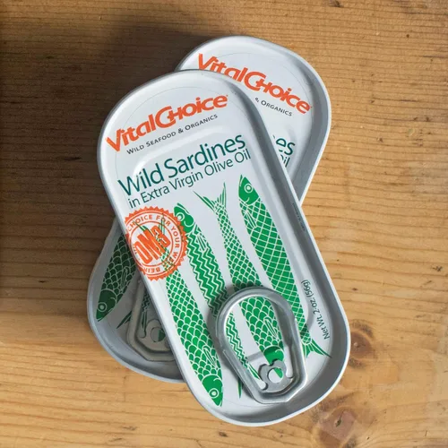 Vista 4 de Vital Choice Sardinas silvestres en aceite de oliva virgen extra, latas de 2 onzas (paquete de 6)