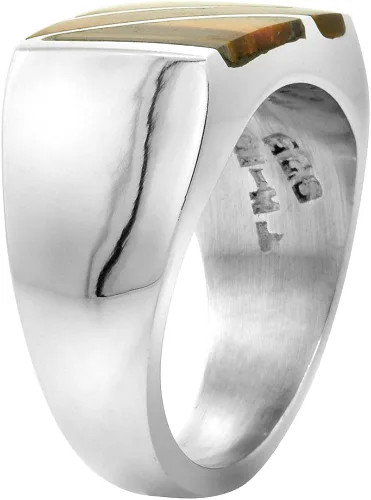Vista 3 de Anillo de plata de ley con diseño de ojo de tigre, rectangular, diagonal, parte trasera sólida, hecho a mano, tamaños 9-13