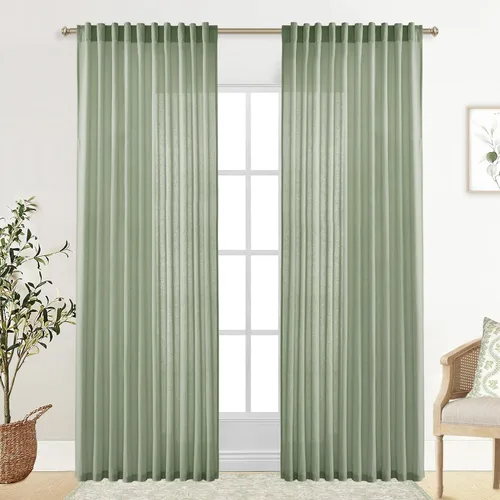 Vista 15 de XTMYI - Cortinas transparentes de 54 pulgadas de largo, juego de 2 paneles para baño, cortinas cortas de lino y algodón con semi privacidad