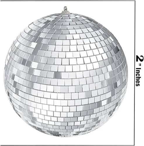 Vista 2 de Bola de discoteca de espejo de 12 pulgadas, bola colgante plateada de 2 pulgadas con cuerda adjunta, refleja la luz, recuerdo de fiesta