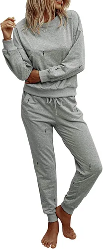 Vista 9 de Prettygarden - Conjunto de pijama de dos piezas para mujer, diseño de teñido anudado, sudadera informal de manga larga con pantalones largos, ropa